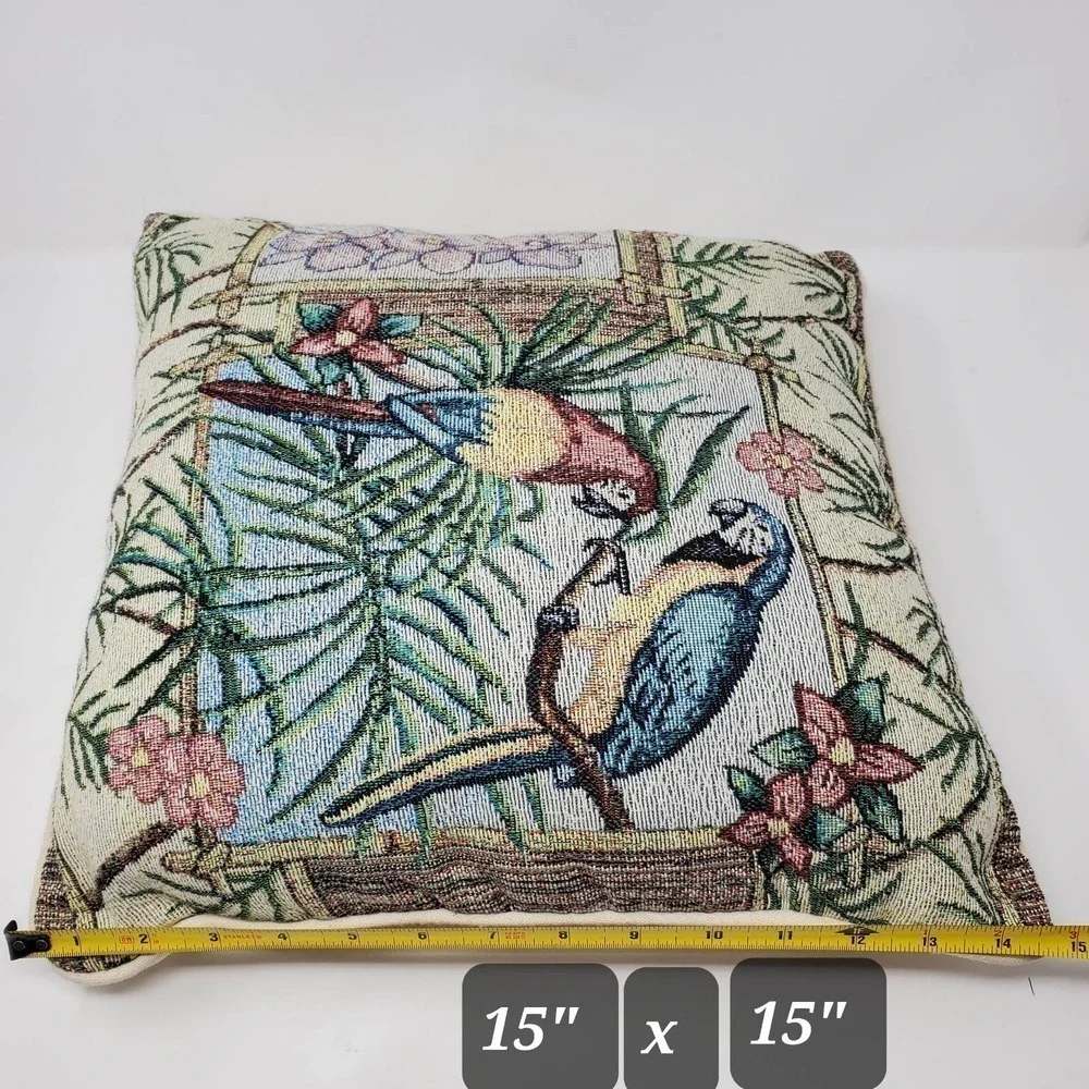 Parrot & Palm Tree Tapestry Pillows Set of 2 Tropical Jungle Decor Coastal Boho